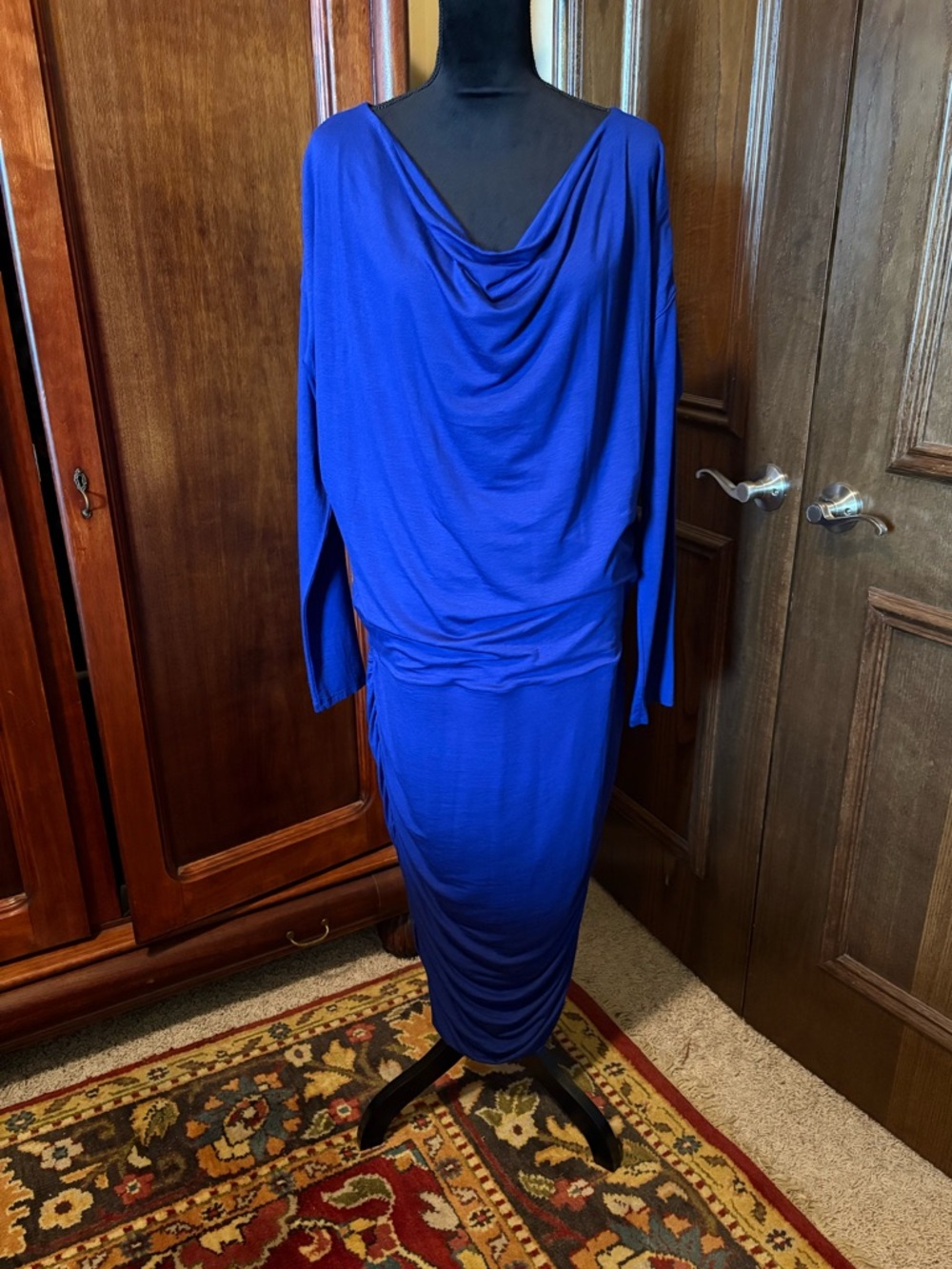 Athleta Cowl-Neck Long Sleeve Midi Dress — Royal Blue